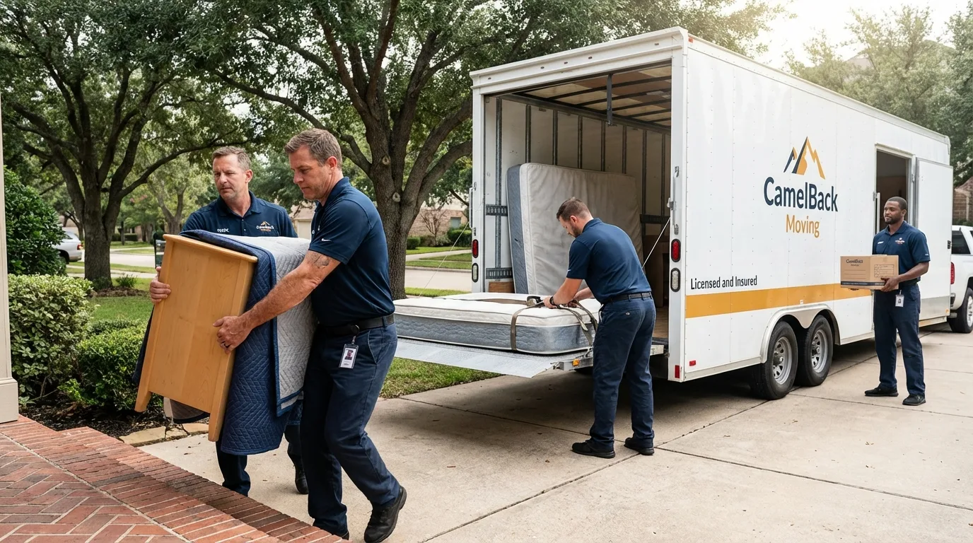 Crew loading residential truck for cross-state move from New York City, NY