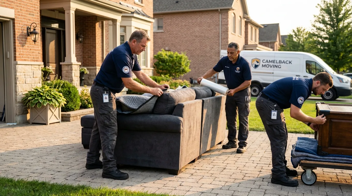 Large estate moving crew wrapping furniture in New York City, NY