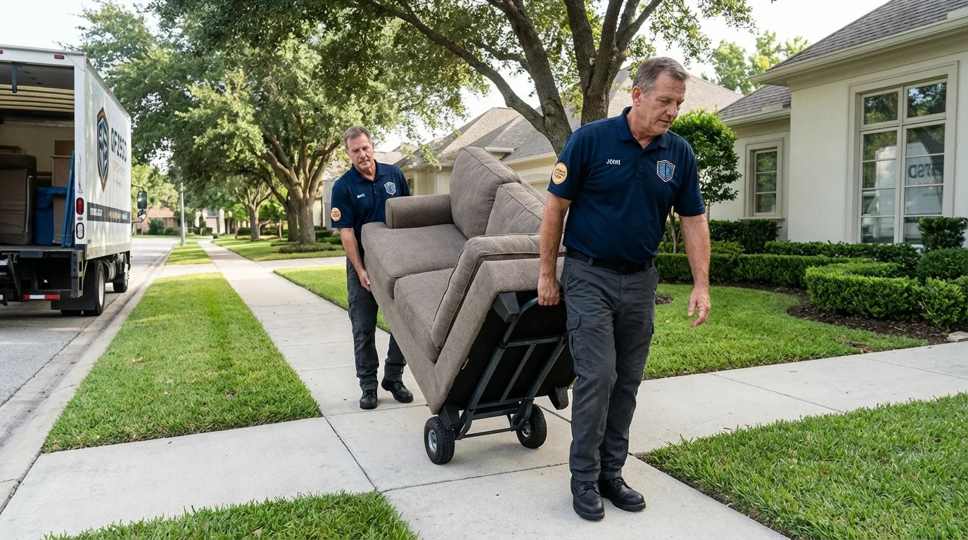 Local residential moving crew loading furniture in New York City, NY