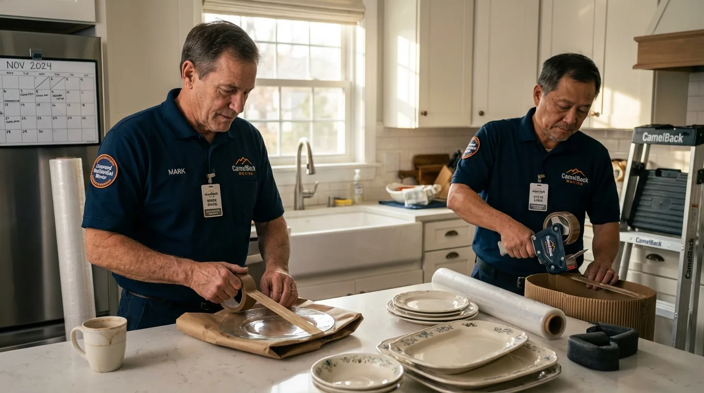 Professional crew packing kitchen dishware in New York City, NY