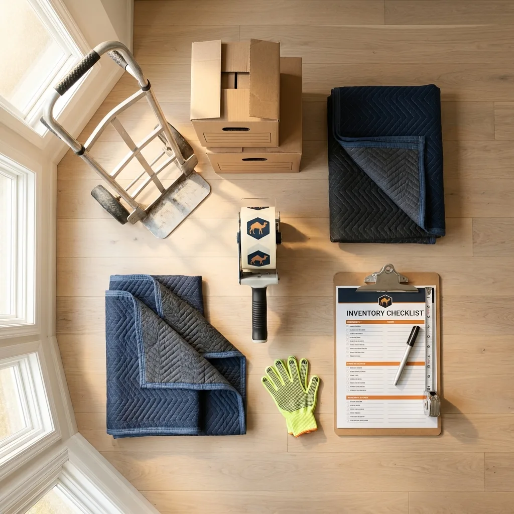 Professional moving supplies and packing materials layout for New York City residential relocations